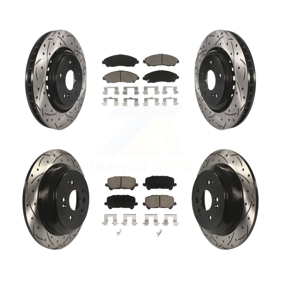 Front Rear Coated Drilled Slotted Disc Brake Rotors And Ceramic Pads Kit For 2014-2016 Acura MDX KDC-100483