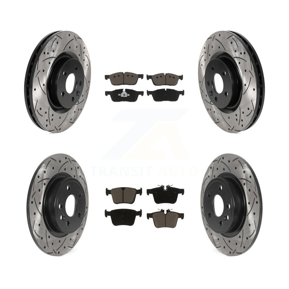 Front Rear Coated Drilled Slotted Disc Brake Rotors And Ceramic Pads Kit For Land Rover Discovery Sport Jaguar E-Pace KDC-100487