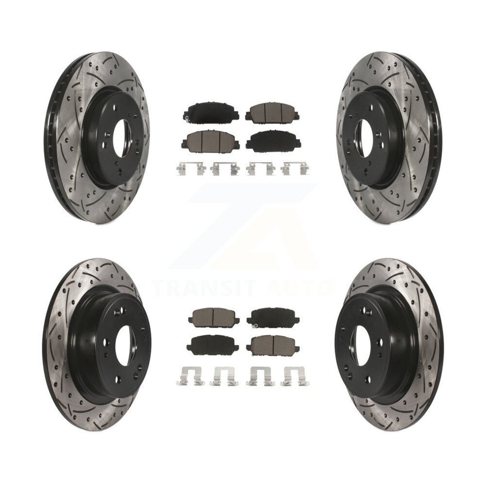 Front Rear Coated Drilled Slotted Disc Brake Rotors And Ceramic Pads Kit For 2016-2022 Honda HR-V KDC-100488