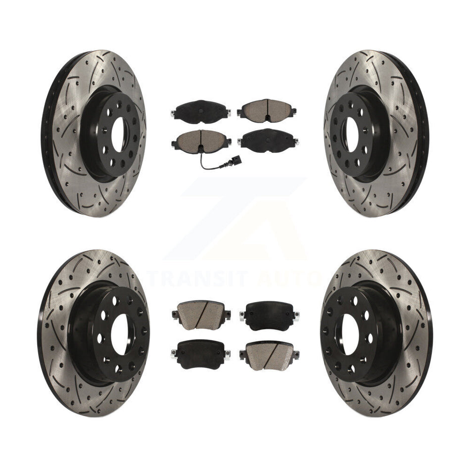 Front Rear Drill Slot Disc Brake Rotor Ceramic Pad Kit For Volkswagen Golf SportWagen GTI KDC-100489