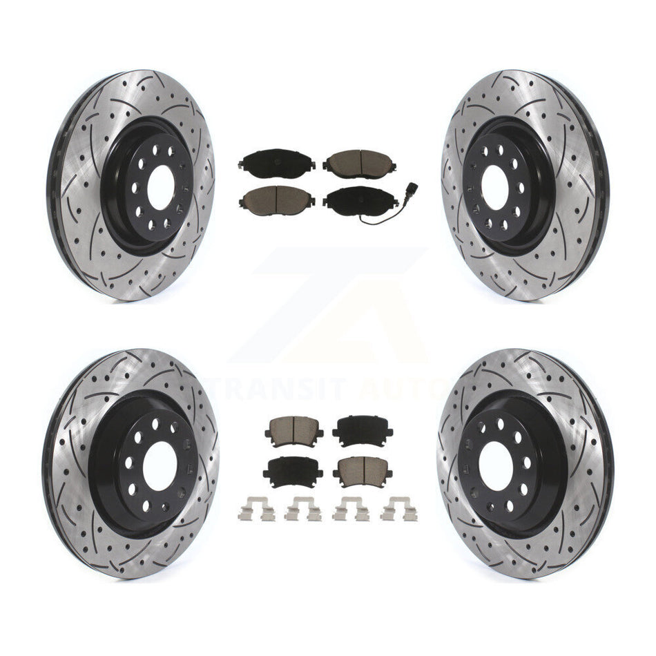 Front Rear Coated Drilled Slotted Disc Brake Rotors And Ceramic Pads Kit For Volkswagen GTI KDC-100490