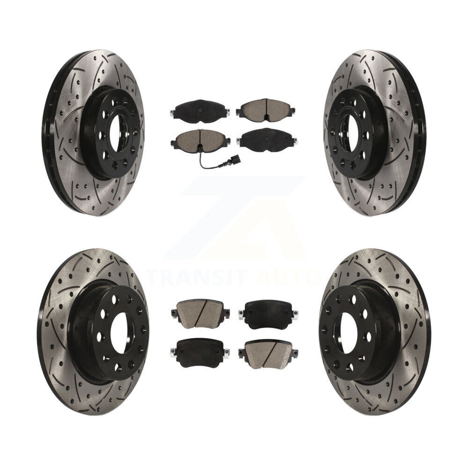Front Rear Drilled Slot Disc Brake Rotor & Ceramic Pad Kit For Volkswagen Golf SportWagen KDC-100491