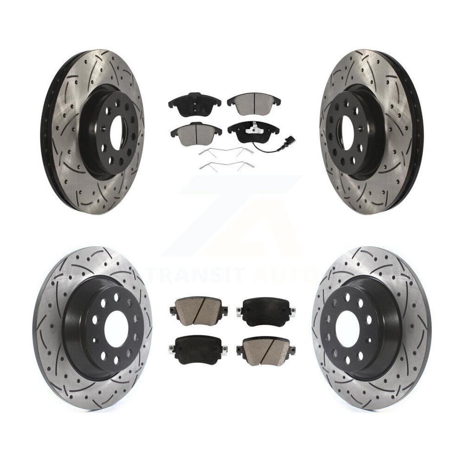 Front Rear Coated Drilled Slotted Disc Brake Rotors And Ceramic Pads Kit For 2016-2018 Audi Q3 Quattro KDC-100493
