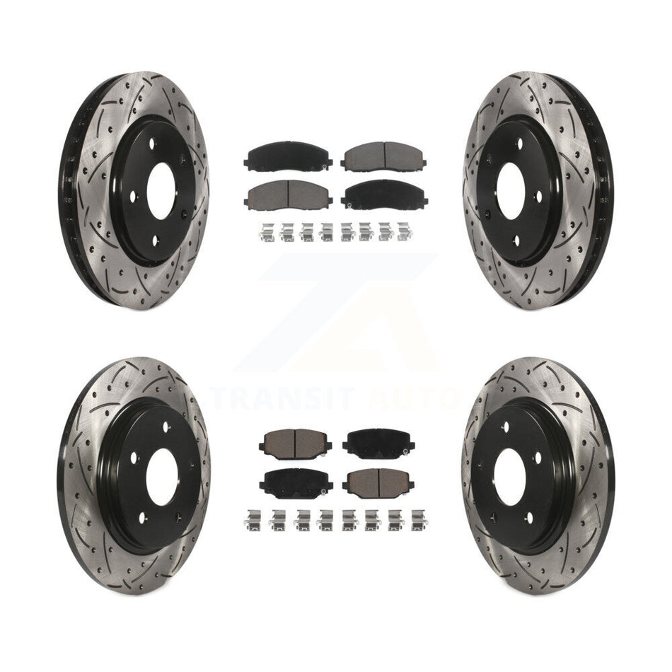 Front Rear Coated Drilled Slotted Disc Brake Rotors And Ceramic Pads Kit For 2017-2018 Dodge Grand Caravan With Single Piston Caliper KDC-100495