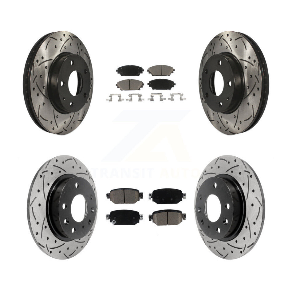 Front Rear Coated Drilled Slotted Disc Brake Rotors And Ceramic Pads Kit For 2019-2021 Mazda CX-3 FWD KDC-100503