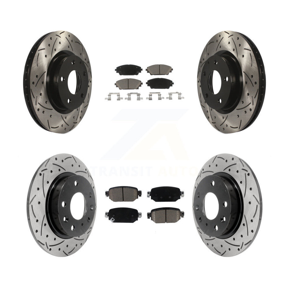 Front Rear Coated Drilled Slotted Disc Brake Rotors And Ceramic Pads Kit For 2019-2021 Mazda CX-3 AWD KDC-100504