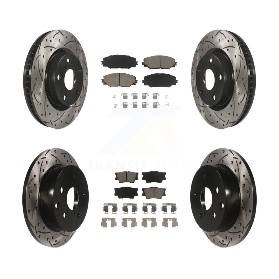 Front Rear Coated Drilled Slotted Disc Brake Rotors And Ceramic Pads Kit For Toyota RAV4 KDC-100514
