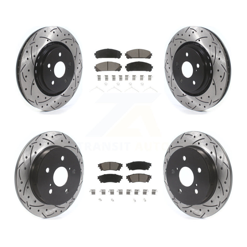 Front Rear Coated Drilled Slotted Disc Brake Rotors And Ceramic Pads Kit For Toyota Camry Avalon TRD KDC-100517