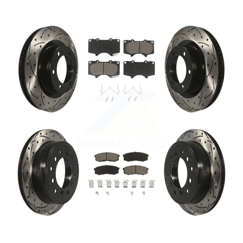Front Rear Coated Drilled Slotted Disc Brake Rotors And Ceramic Pads Kit For Toyota 4Runner Lexus GX460 KDC-100519