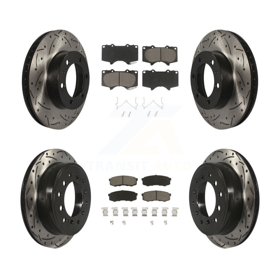 Front Rear Coated Drilled Slotted Disc Brake Rotors And Ceramic Pads Kit For 2010-2014 Toyota FJ Cruiser KDC-100520