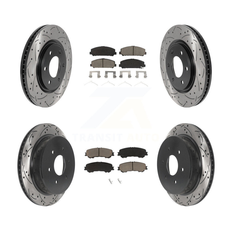 Front Rear Coated Drilled Slotted Disc Brake Rotors And Ceramic Pads Kit For 2017-2022 Nissan TITAN KDC-100521