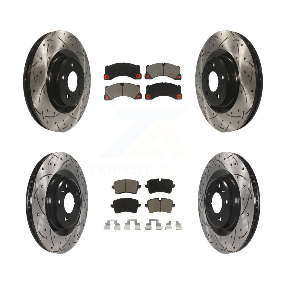 Front Rear Coated Drilled Slotted Disc Brake Rotors And Ceramic Pads Kit For 2017 Porsche Macan Base KDC-100522