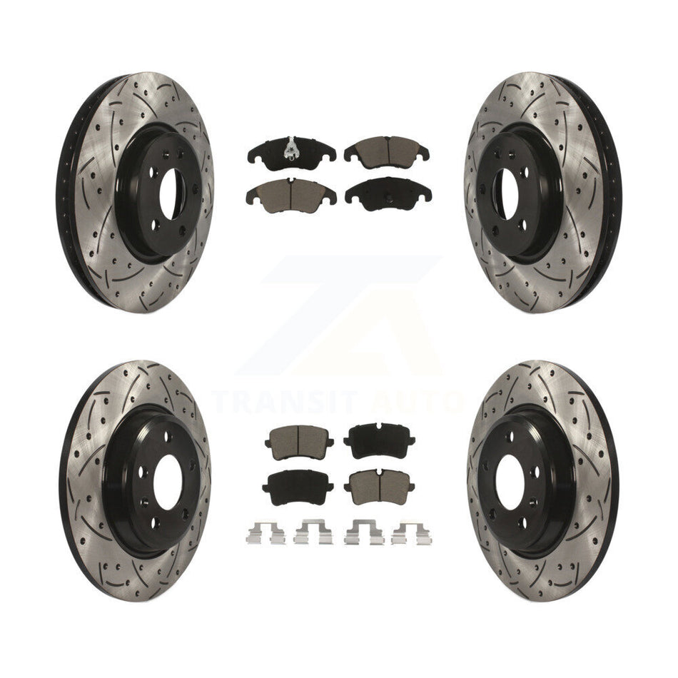 Front Rear Coated Drilled Slotted Disc Brake Rotors And Ceramic Pads Kit For 2013 Audi A6 With 320mm Diameter Rotor KDC-100526