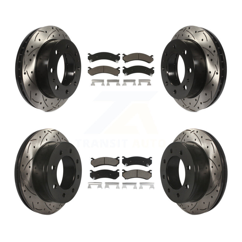 Front Rear Coated Drilled Slotted Disc Brake Rotors And Ceramic Pads Kit For Chevrolet Silverado 2500 HD GMC Sierra 3500 Classic Suburban Yukon XL Avalanche KDC-100528