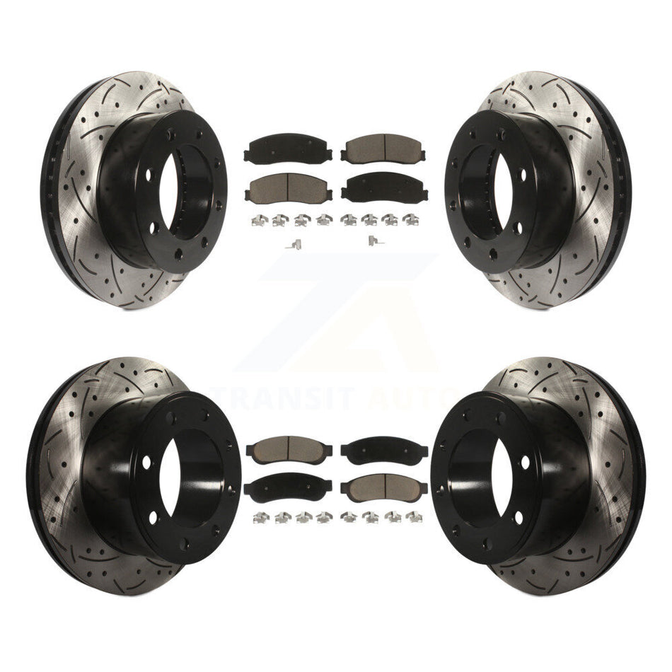 Front Rear Coated Drilled Slotted Disc Brake Rotors And Ceramic Pads Kit For Ford F-250 Super Duty F-350 4WD KDC-100529