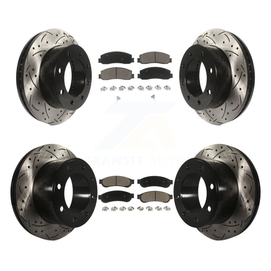 Front Rear Coated Drilled Slotted Disc Brake Rotors And Ceramic Pads Kit For Ford F-250 Super Duty F-350 With Single Wheels 4WD KDC-100530
