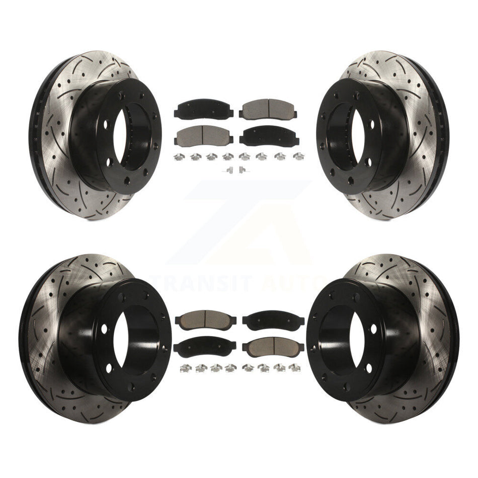 Front Rear Coated Drilled Slotted Disc Brake Rotors And Ceramic Pads Kit For 2008-2009 Ford F-250 Super Duty 4WD KDC-100531