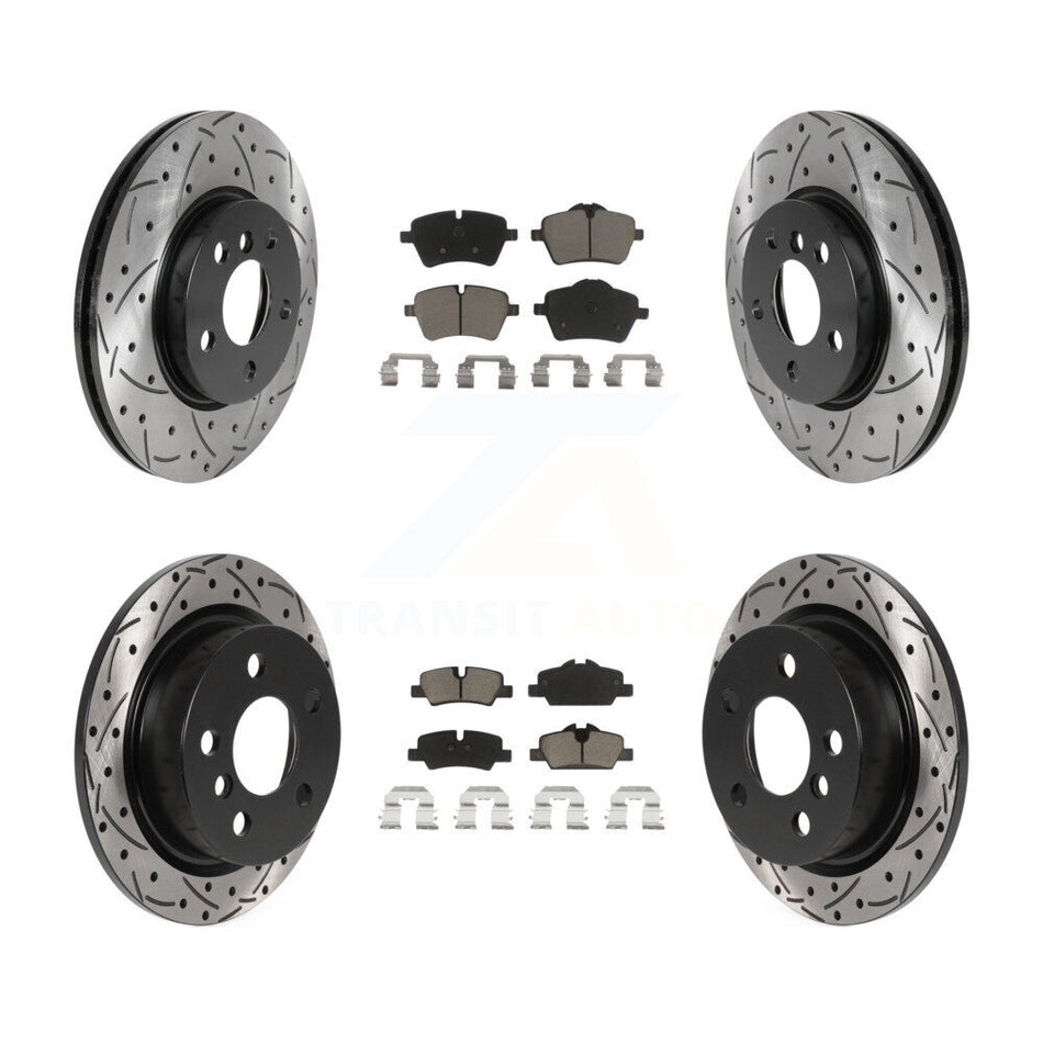 Front Rear Coated Drilled Slotted Disc Brake Rotors And Ceramic Pads Kit For Mini Cooper KDC-100533