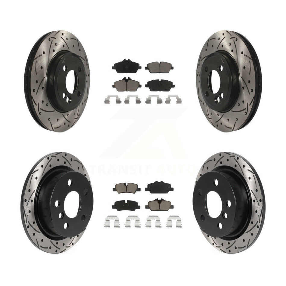 Front Rear Coated Drilled Slotted Disc Brake Rotors And Ceramic Pads Kit For 2015 Mini Cooper 2.0L 1.5L With 280mm Diameter Rotor 4 Lug Wheels KDC-100535