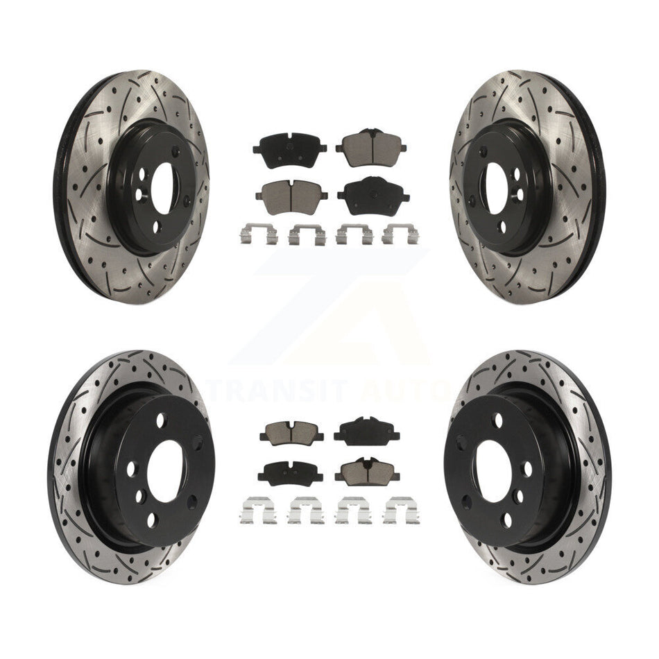 Front Rear Coated Drilled Slotted Disc Brake Rotors And Ceramic Pads Kit For 2015 Mini Cooper 2.0L 1.5L With 294mm Diameter Rotor 4 Lug Wheels KDC-100536