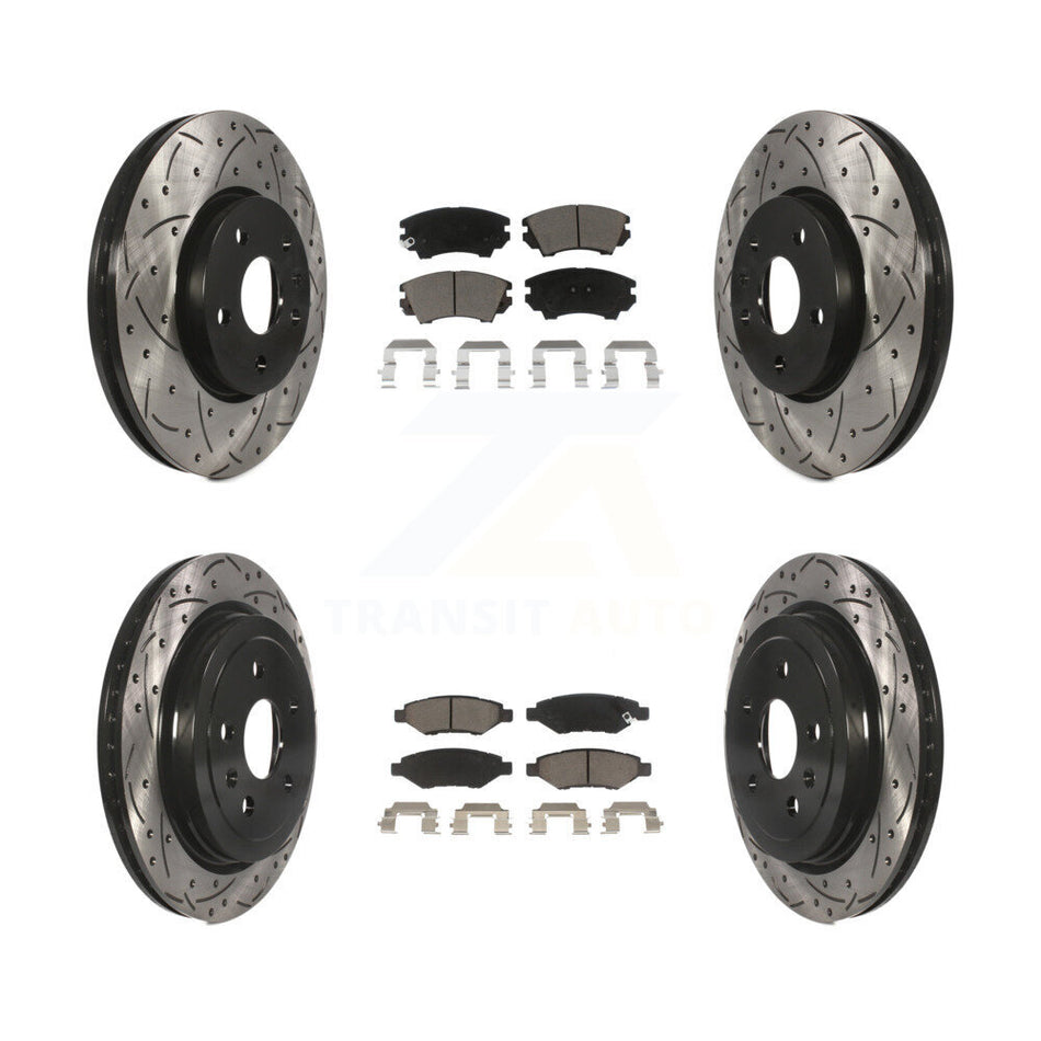 Front Rear Coated Drilled Slotted Disc Brake Rotors And Ceramic Pads Kit For 2010-2015 Chevrolet Camaro LT LS KDC-100539