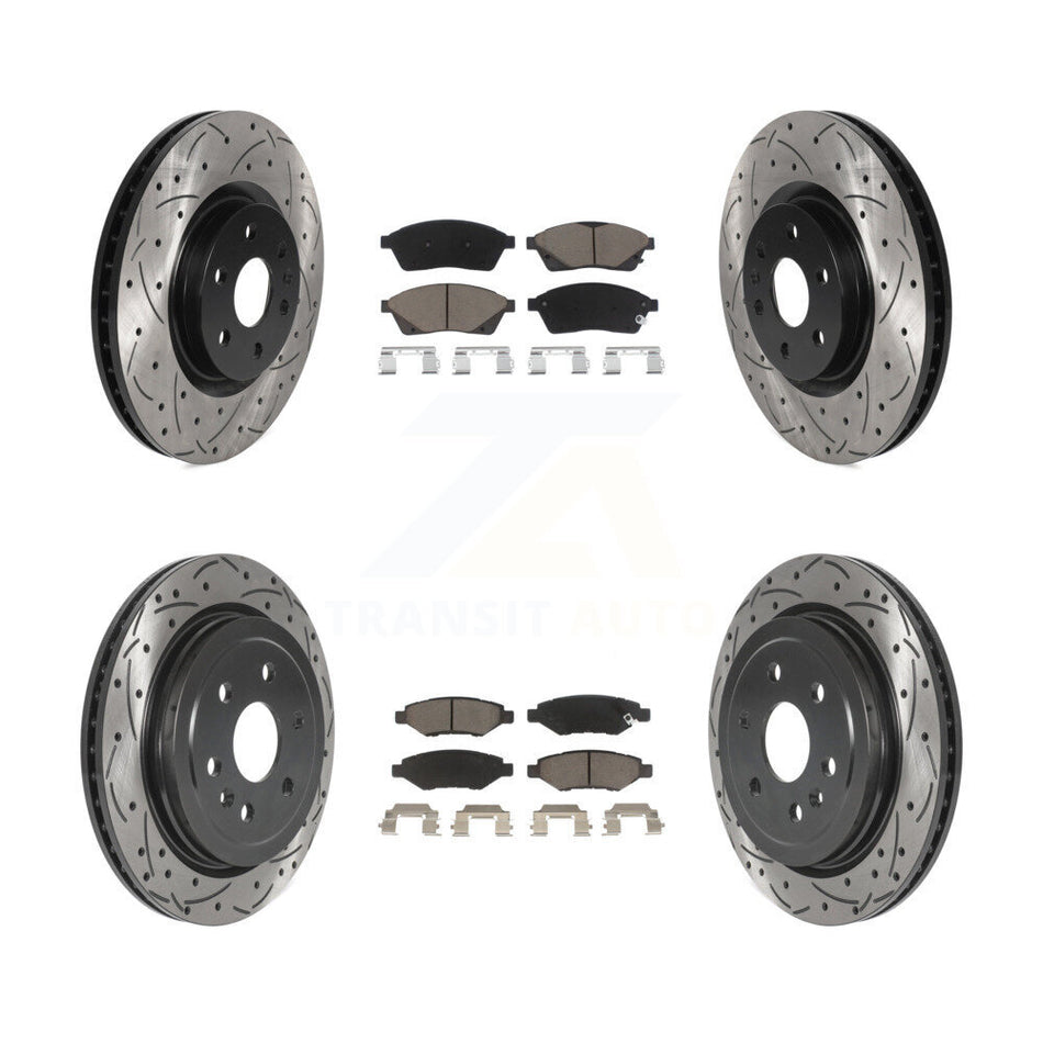 Front Rear Coated Drilled Slotted Disc Brake Rotors And Ceramic Pads Kit For Cadillac SRX Saab 9-4X KDC-100540