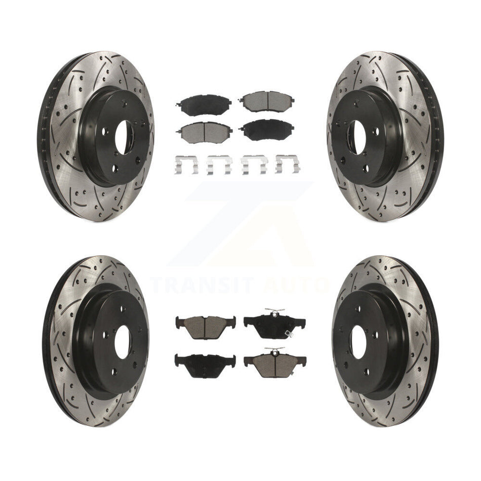 Front Rear Coated Drilled Slotted Disc Brake Rotors And Ceramic Pads Kit For 2015 Subaru Legacy 2.5L KDC-100543