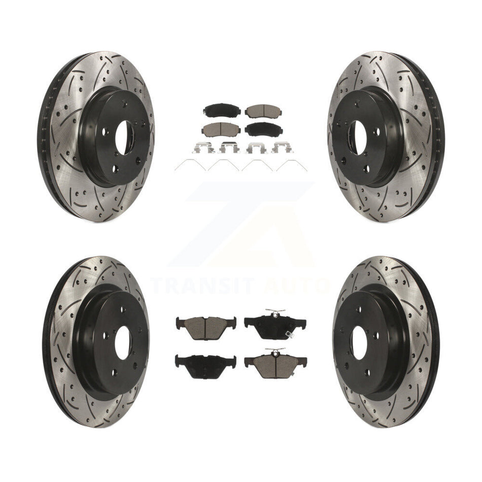 Front Rear Coated Drilled Slotted Disc Brake Rotors And Ceramic Pads Kit For 2016-2019 Subaru Legacy 2.5L KDC-100544