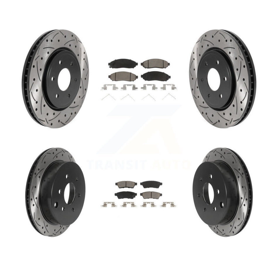 Front Rear Coated Drilled Slotted Disc Brake Rotors And Ceramic Pads Kit For Nissan Frontier Xterra Suzuki Equator KDC-100545