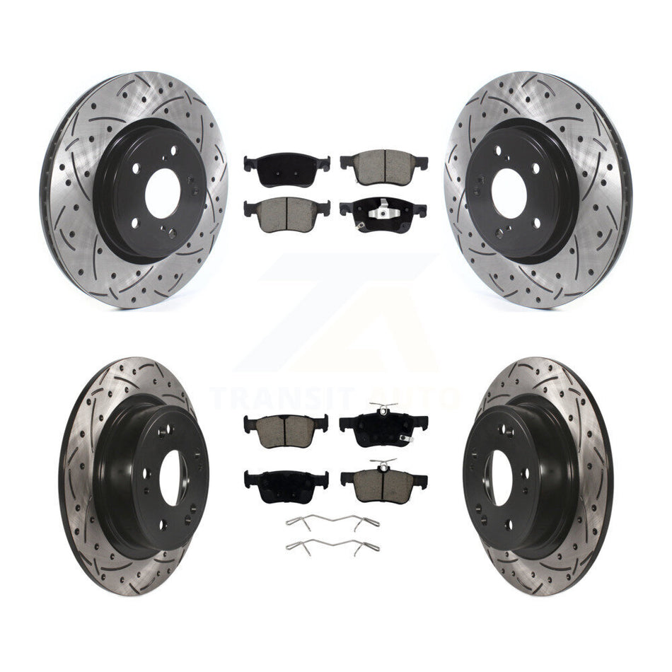 Front Rear Coated Drilled Slotted Disc Brake Rotors And Ceramic Pads Kit For Honda Accord KDC-100549