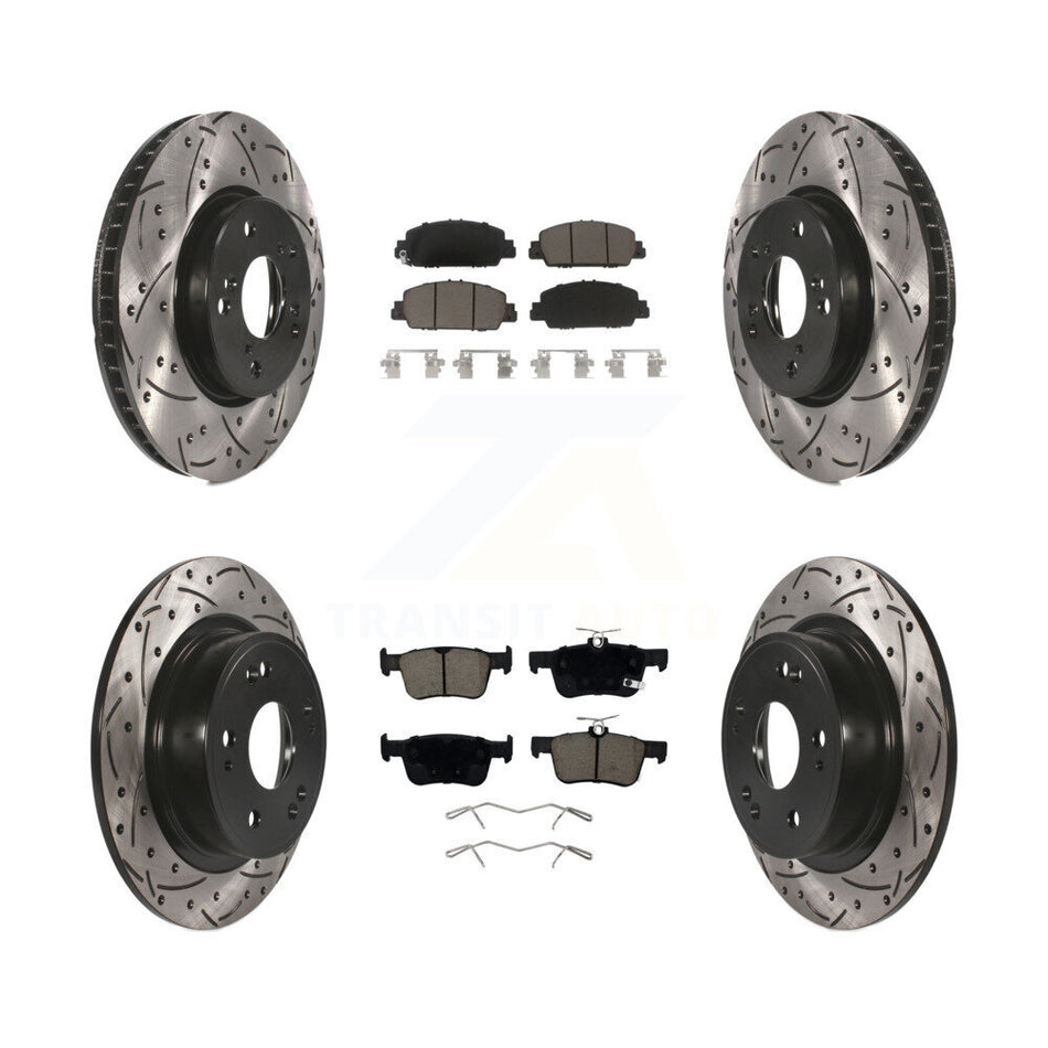 Front Rear Coated Drilled Slotted Disc Brake Rotors And Ceramic Pads Kit For Honda Accord KDC-100550
