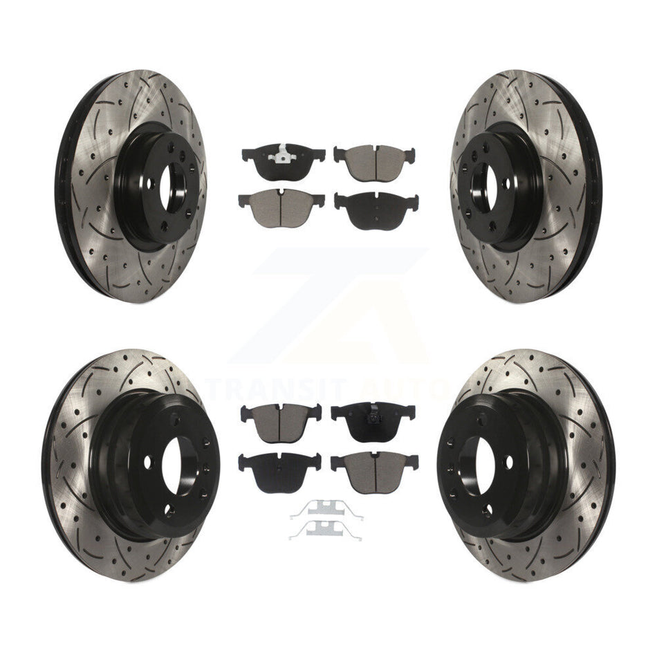Front Rear Coated Drilled Slotted Disc Brake Rotors And Ceramic Pads Kit For 2009 BMW X6 xDrive35i From 10 08 KDC-100551
