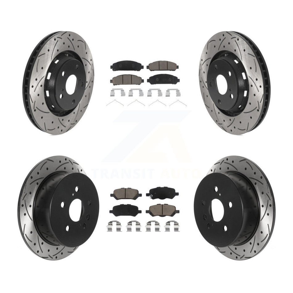 Front Rear Coated Drilled Slotted Disc Brake Rotors And Ceramic Pads Kit For 2009-2016 Toyota Venza KDC-100556
