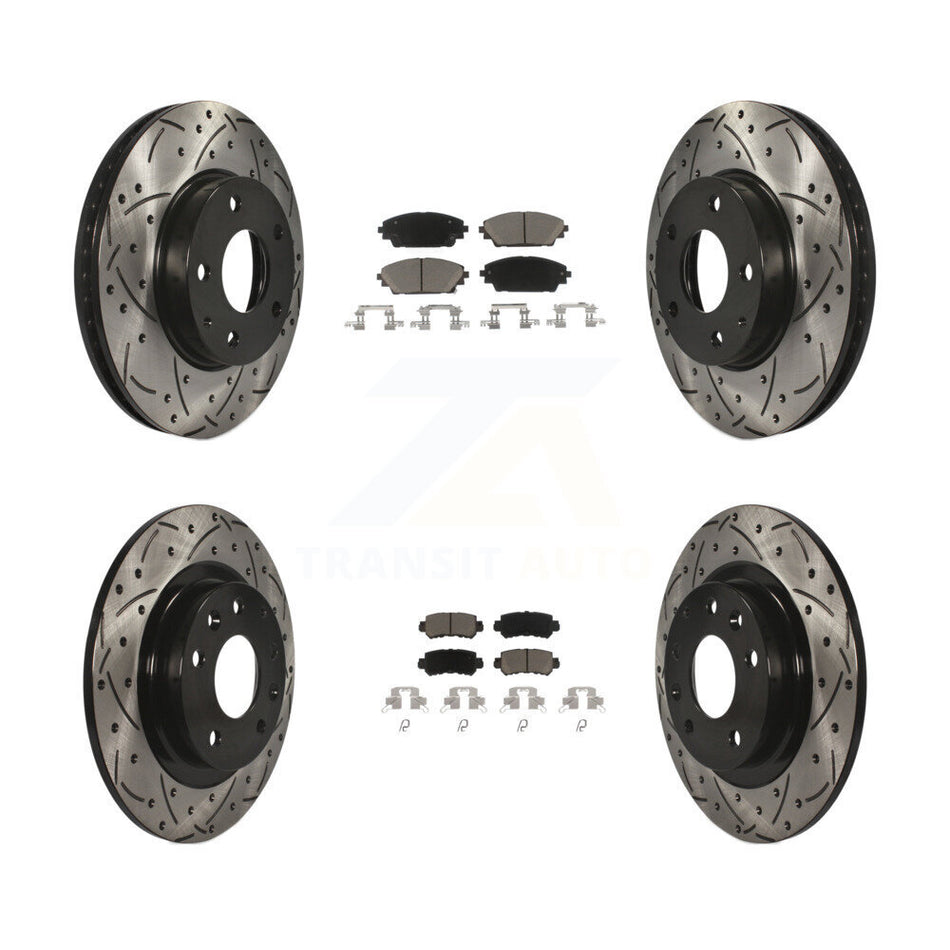 Front Rear Coated Drilled Slotted Disc Brake Rotors And Ceramic Pads Kit For 2016-2018 Mazda CX-3 FWD KDC-100557