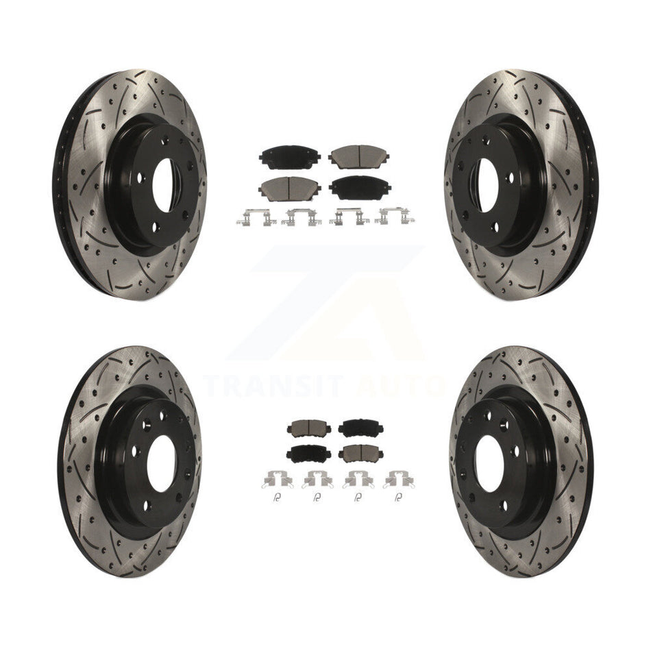 Front Rear Coated Drilled Slotted Disc Brake Rotors And Ceramic Pads Kit For 2016-2018 Mazda CX-3 AWD KDC-100558