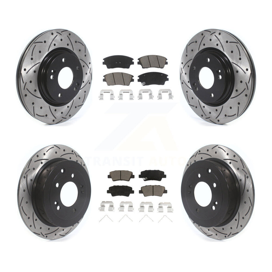 Front Rear Coated Drilled Slotted Disc Brake Rotors And Ceramic Pads Kit For Hyundai Tucson Kia Sportage KDC-100561