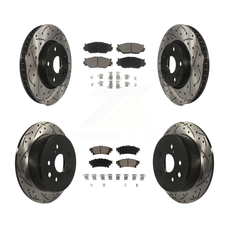 Front Rear Coated Drilled Slotted Disc Brake Rotors And Ceramic Pads Kit For 2014-2015 Lexus IS250 Base with RWD With F Sport Package KDC-100565