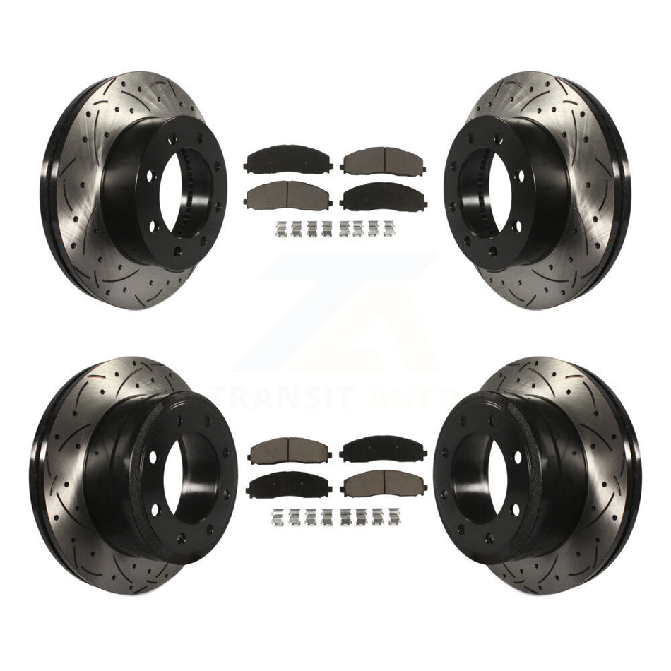 Front Rear Coated Drilled Slotted Disc Brake Rotors And Ceramic Pads Kit For Ford F-250 Super Duty F-350 4WD KDC-100568