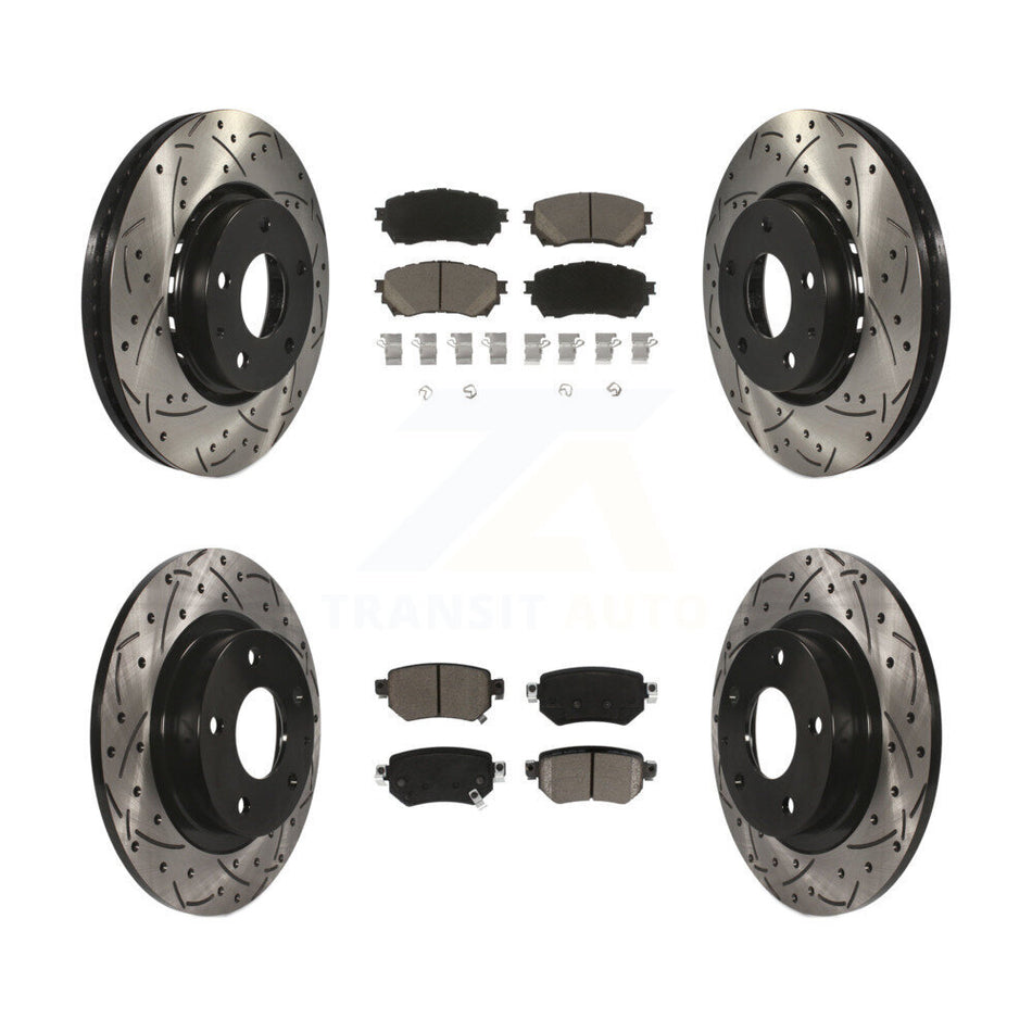 Front Rear Coated Drilled Slotted Disc Brake Rotors And Ceramic Pads Kit For 2019-2021 Mazda 6 Naturally Aspirated KDC-100569