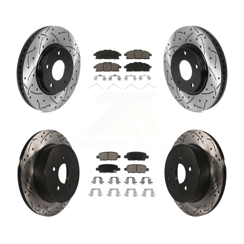 Front Rear Coated Drilled Slotted Disc Brake Rotors And Ceramic Pads Kit For 2011-2017 Nissan Quest KDC-100571