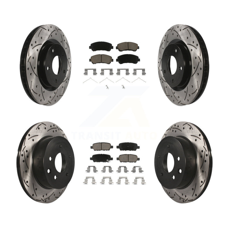 Front Rear Coated Drilled Slotted Disc Brake Rotors And Ceramic Pads Kit For Nissan Rogue Select KDC-100582