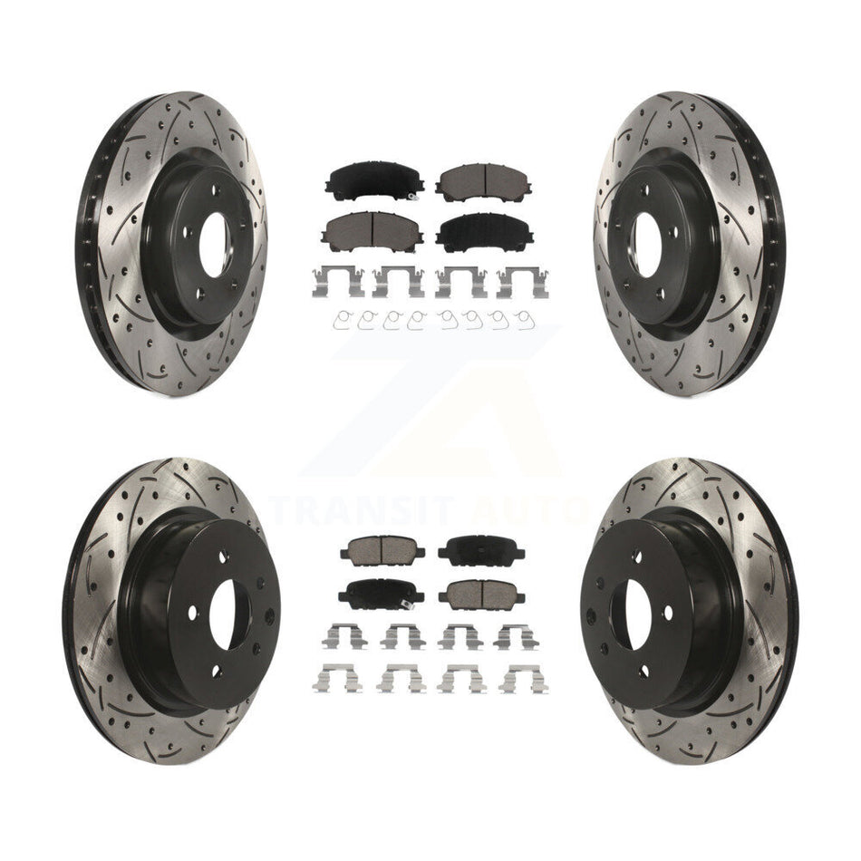 Front Rear Coated Drilled Slotted Disc Brake Rotors And Ceramic Pads Kit For 2016-2017 INFINITI QX50 KDC-100583