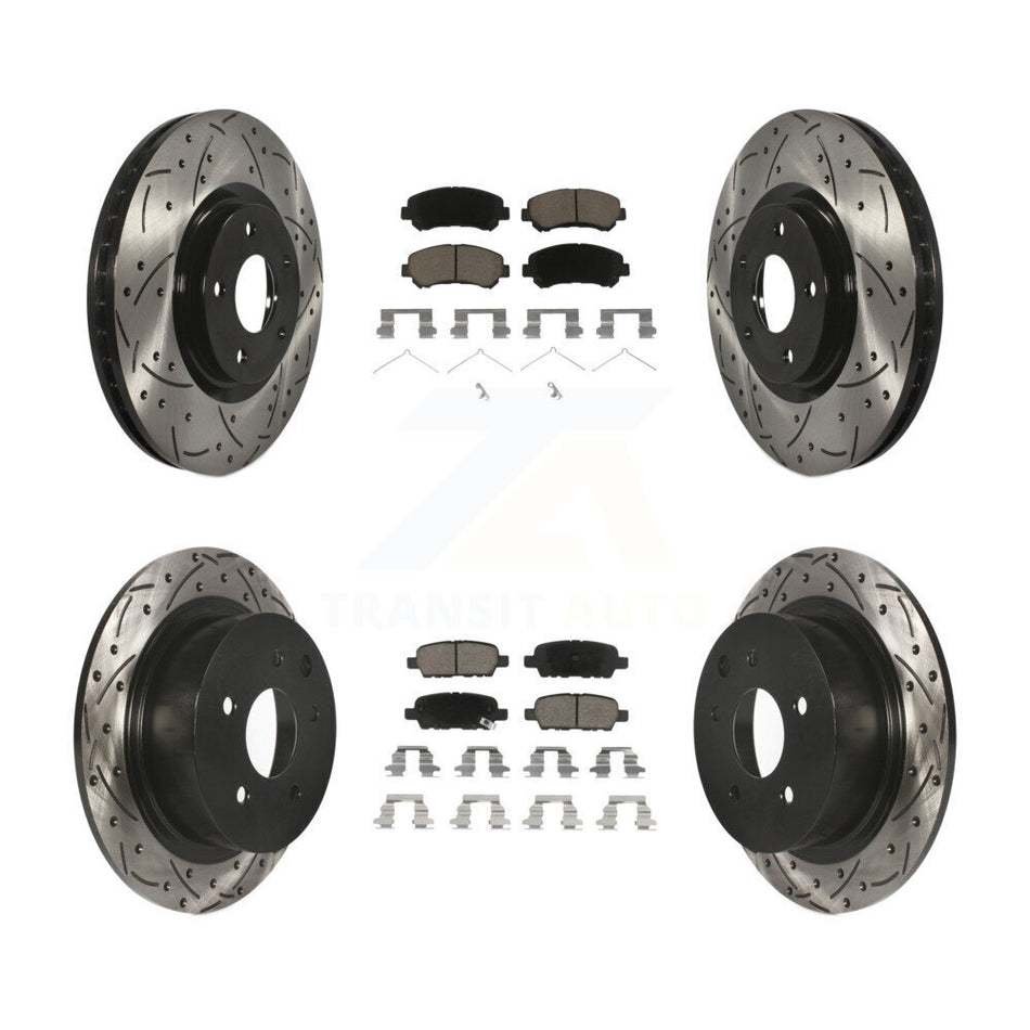 Front Rear Coated Drilled Slotted Disc Brake Rotors And Ceramic Pads Kit For 2007-2012 Nissan Sentra SE-R Spec V KDC-100585