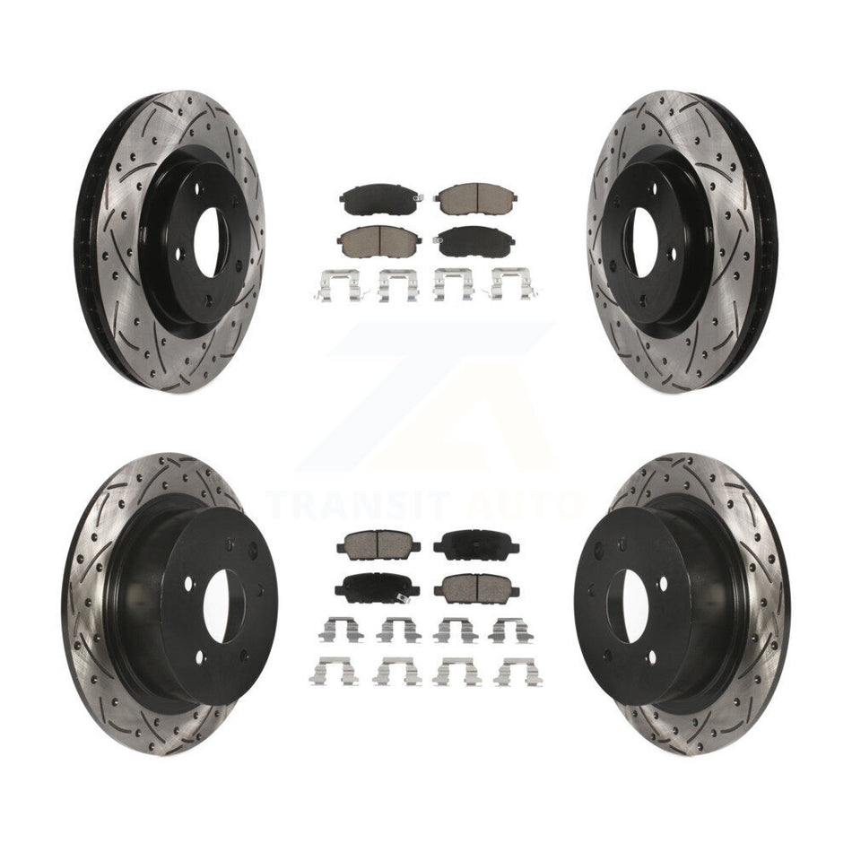 Front Rear Coated Drilled Slotted Disc Brake Rotors And Ceramic Pads Kit For 2007-2012 Nissan Sentra SE-R KDC-100586