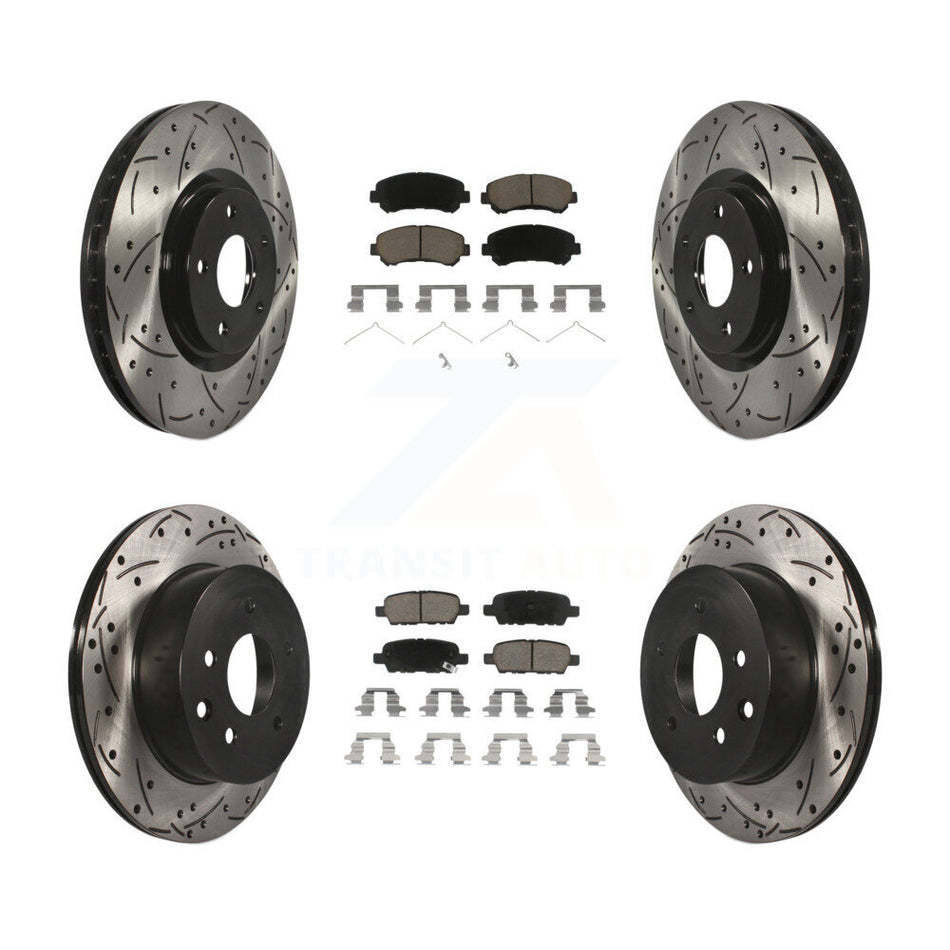 Front Rear Coated Drilled Slotted Disc Brake Rotors And Ceramic Pads Kit For 2014-2017 Nissan Juke Nismo RS KDC-100590