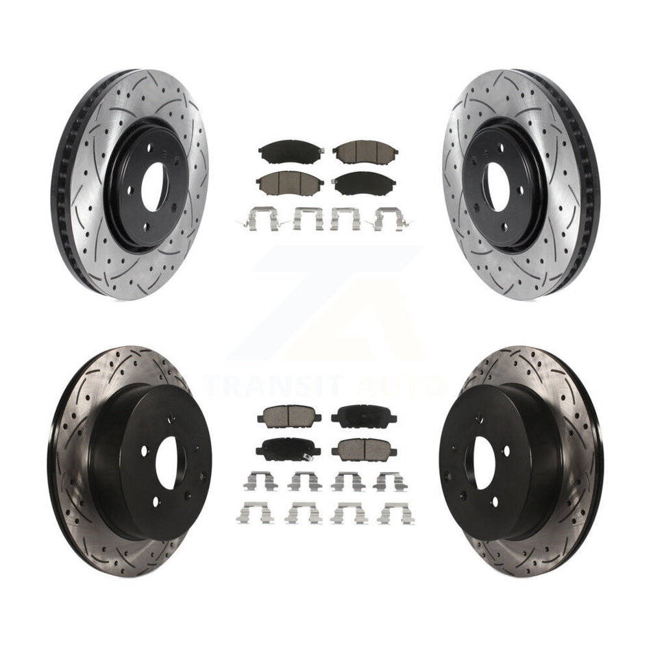 Front Rear Coated Drilled Slotted Disc Brake Rotors And Ceramic Pads Kit For INFINITI FX35 FX37 QX70 FX45 KDC-100591