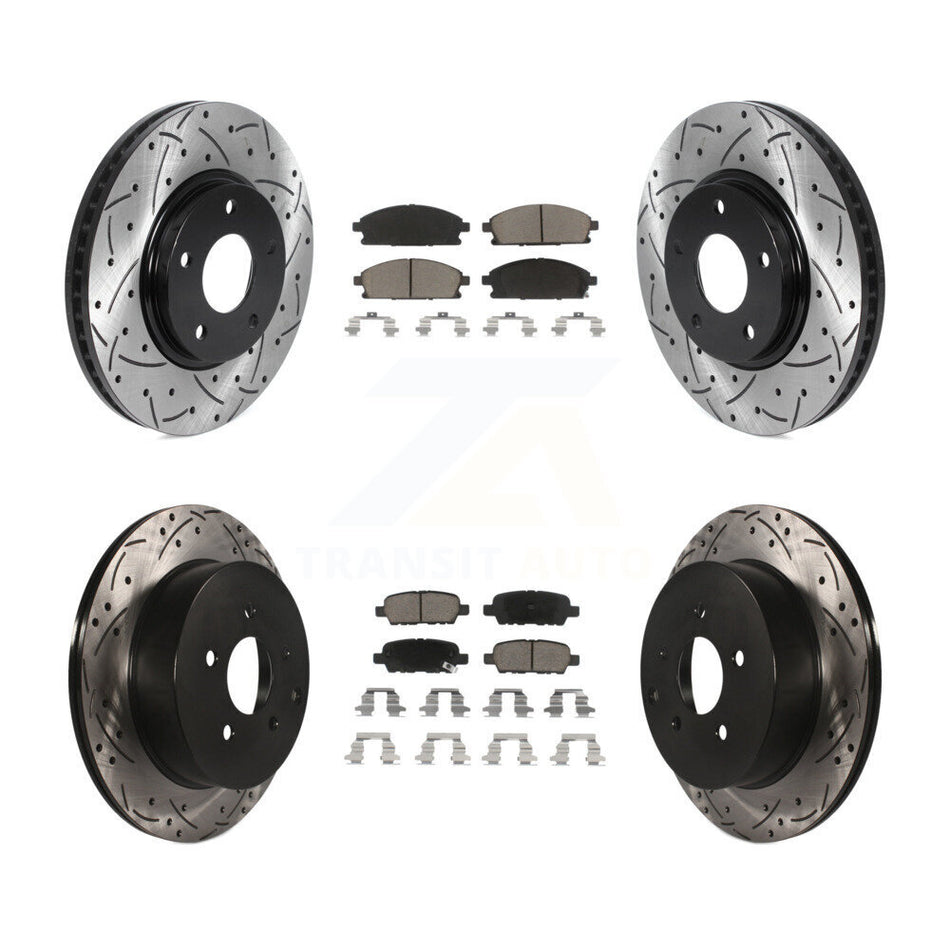 Front Rear Coated Drilled Slotted Disc Brake Rotors And Ceramic Pads Kit For 2004-2009 Nissan Quest KDC-100592