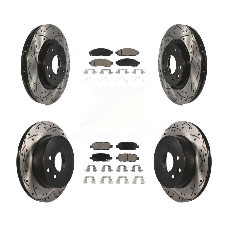 Front Rear Coated Drilled Slotted Disc Brake Rotors And Ceramic Pads Kit For 2015 Nissan LEAF Vehicles Manufactured In Japan KDC-100596