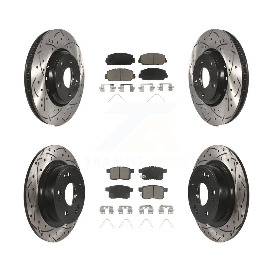 Front Rear Coated Drilled Slotted Disc Brake Rotors And Ceramic Pads Kit For Honda Accord KDC-100598
