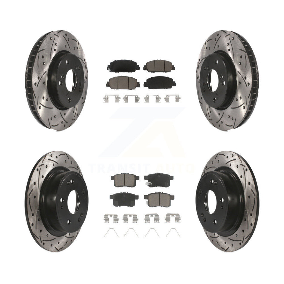 Front Rear Coated Drilled Slotted Disc Brake Rotors And Ceramic Pads Kit For Honda Accord KDC-100599